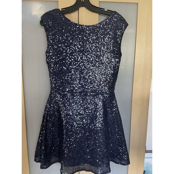 TOBI open back mini dress navy blue sequins 3/4 sleeves cocktail party medium - Picture 1 of 4